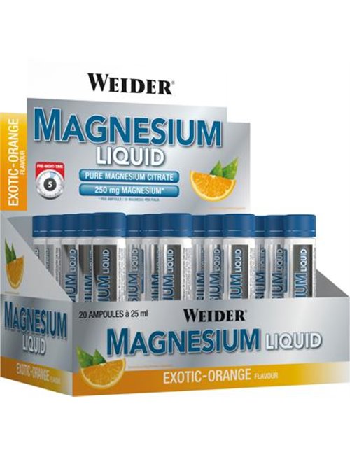Sportnahrung, Vitamine Joe Weider Magnesium Liquid, 20 x 25 ml Ampullen, Exotic Orange