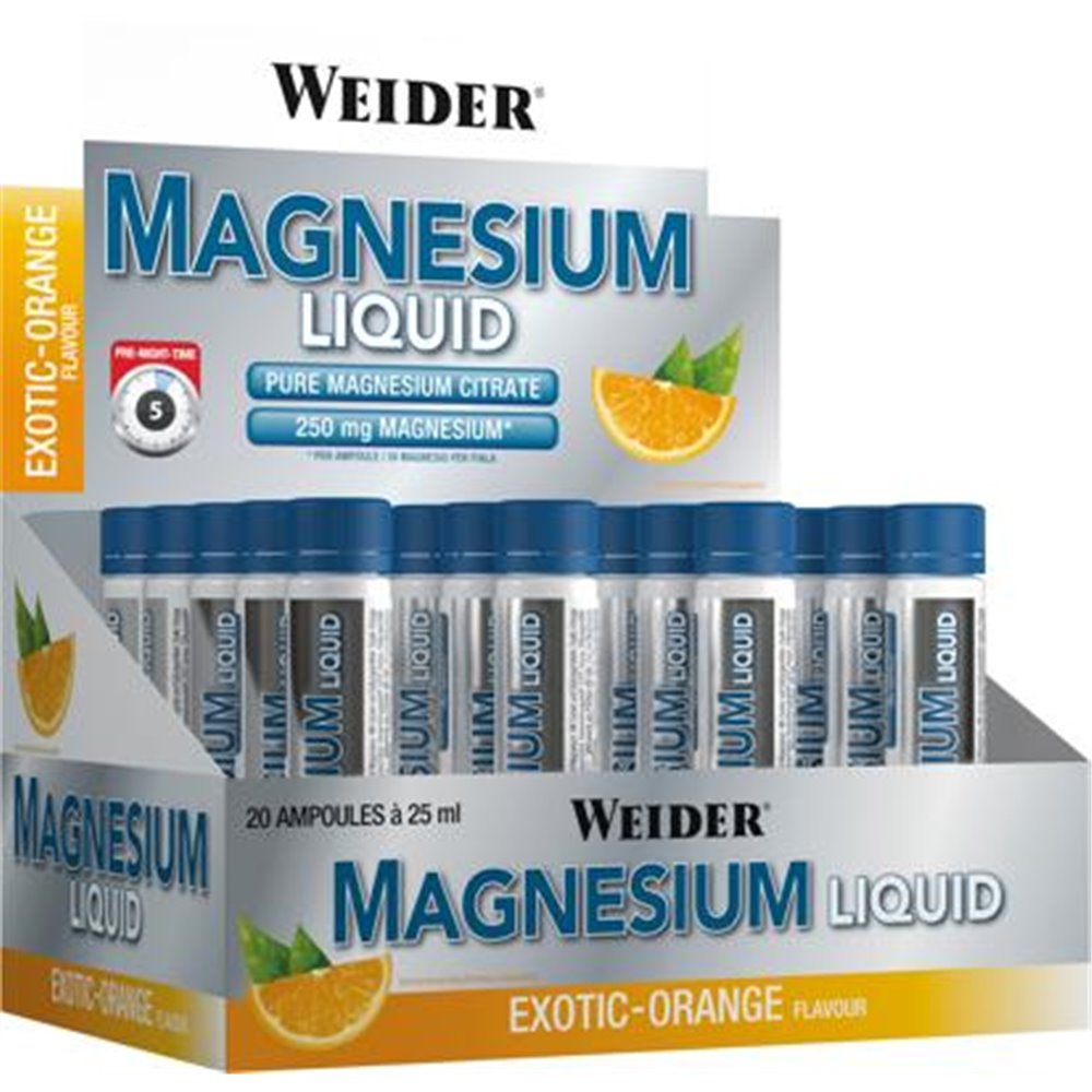 Sportnahrung, Vitamine Joe Weider Magnesium Liquid, 20 x 25 ml Ampullen, Exotic Orange